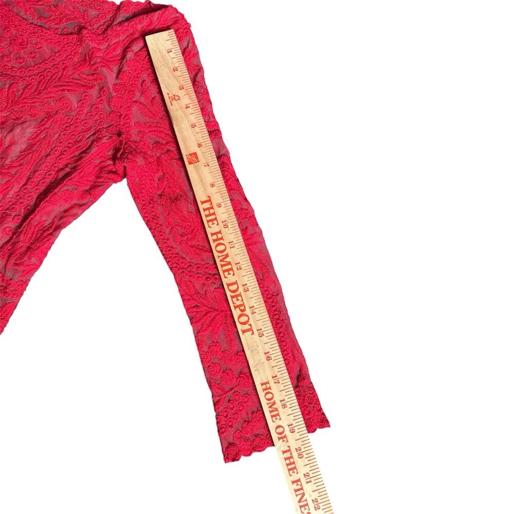 Express Red Lace Mesh Overlay Top Size Small Floral Embroidered Scalloped - Picture 11 of 14